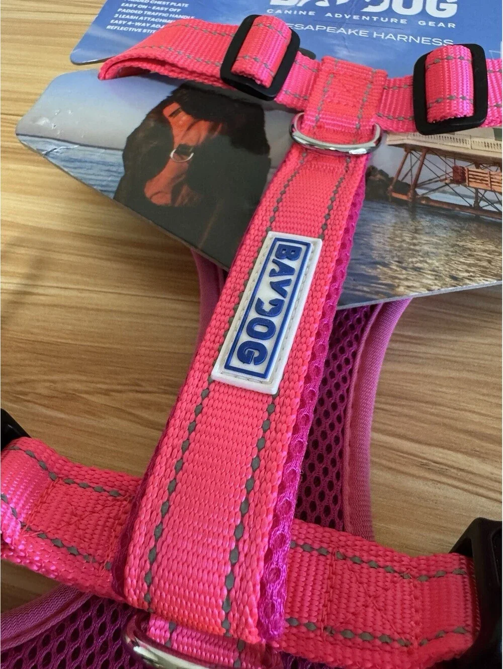 BAYDOG Chesapeake Dog Harness Medium Pink Reflective Padded 3 Leash Points
